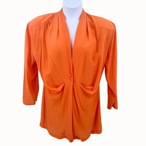 Vintage Restless Clothiers 100% Silk Washable Orange Draped Front Blazer Jacket - Picture 1 of 7
